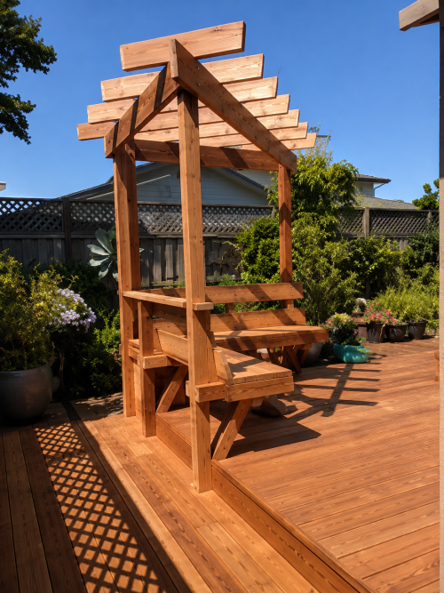 Multi-Level Redwood Deck with Pergola