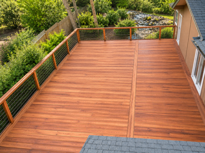 Redwood Deck with Hog Wire Handrails