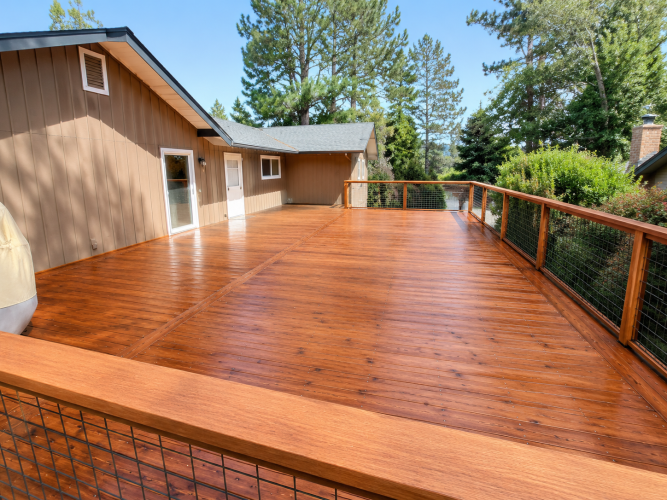 Redwood Deck with Hog Wire Handrails