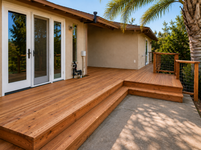 Redwood Deck with Hog Wire Handrails